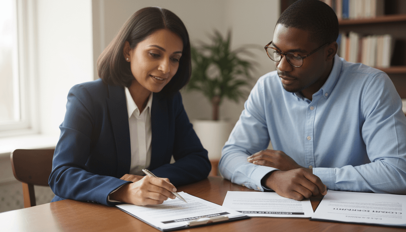 Notary reviewing loan documents with client