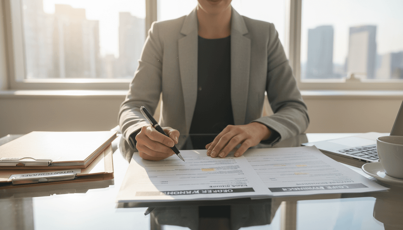 Notary preparing refinance documents for signing