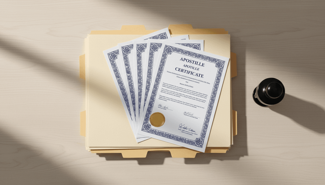 Organized apostille documents and certificates ready for distribution